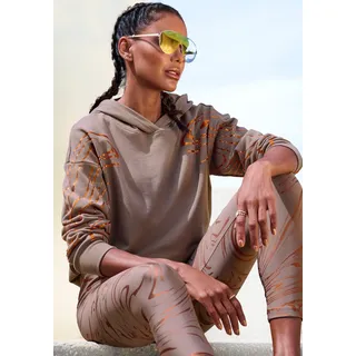 Hoodie LASCANA ACTIVE, Damen, Gr. L (44/46), braun (braun, kupfer), Sweatware, Obermaterial: 60% Baumwolle, 40% Polyester, bedruckt, gemustert, glänzend, bequem hüftlang, Rippbündchen, Sweatshirts Hoodie, Topseller