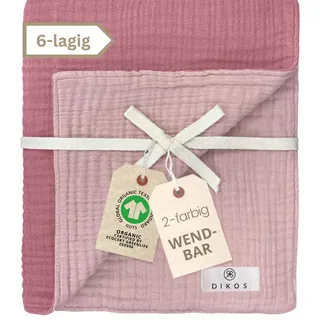 DIKOS® Musselin Babydecke Sommer 6-lagig 70×100 cm – aus weicher, atmungsaktiver Bio-Baumwolle (GOTS & Öko-Tex 100) – Altrosa/Beere – Kuscheldecke, Spucktuch, Puckdecke – Geschenk zur Geburt Mädchen