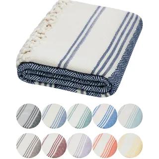DEMMEX Hammam-Peshtemal Handtuch aus Bio-Türkischer Baumwolle – Leicht, Saugfähig & Schnell Trocknend, Sandabweisend, Strand- und Badehandtuch, 180x90 cm (Marineblau)