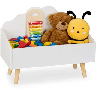 Relaxdays Kindertruhe Wolken-Design 45 x 58 x 28 cm 1-tlg. weiß/Natur