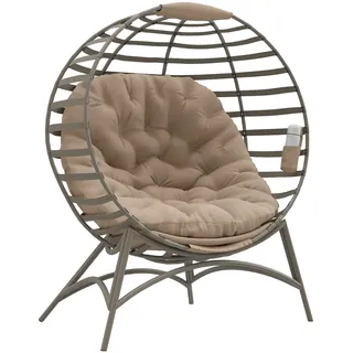 Outsunny Papasansessel Gartenstuhl Korb-Stuhl mit Kissen oval Loungesessel Korb faltbar Balkon Terrasse Outdoor/Indoor Sandbraun Stahl 118 x 77 x 139 cm