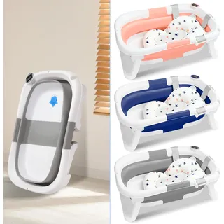TolleTour Babybadewanne 60,5x43x20,5cmFaltbar Baby Bath Wanne Grau PP+PTE Babywanne mit Rutschfeste Fußpolster Badewanne Für Babys Kinder (mit Sitzkissen) - Grau
