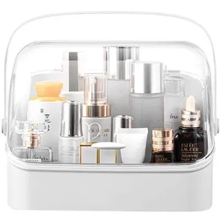 Ibenzoa® Kosmetik- & Schmuckbox – wasser- und staubdicht, stabile Basis, Tragegriff, flexible Innenaufteilung, 28 x 18 x 24,5 cm - Weiß