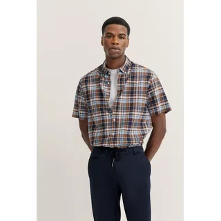 Kurzarmhemd BUGATTI, Herren, Gr. L, Normalgrößen, beige (60, taupe), 100% Baumwolle, kariert, normal, Hemden Kurzarmhemd, mit Karo-Muster