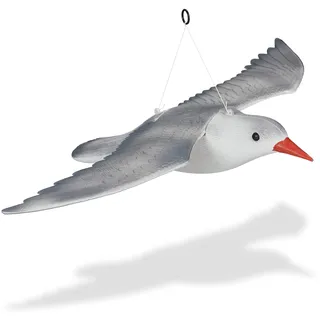 Relaxdays Vogelschreck Möwe, fliegend, zum Aufhängen, Dekofigur, Taubenschreck für Garten, Balkon, Terrasse, weiß/grau, 1 Stück