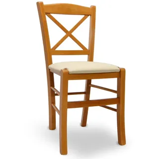Sedia Venezia Holz Kirsche Mit Kreuzrücken Sitz in Kunstleder Beige