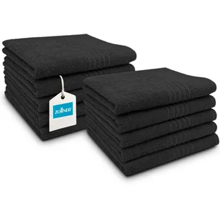 ZOLLNER 10er Set Handtücher in 50x100 cm - saugstarke Badetücher in schwarz - mit praktischem Aufhänger - mit eleganten Tiefgangstreifen - waschbar bis 60°C - Baumwolle - Hotelqualität