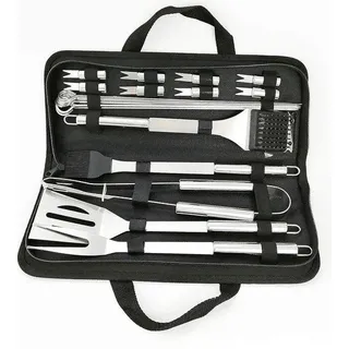 RVS Grill Werkzaamheden Set 20 STKS + Transporttasche - Grillreiniger Zange Grillspatel Grillreinigungsbürste Fleischgabel - Für Picknick Camping Kochen Grillen