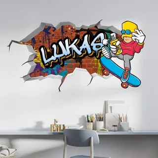 vr64 tjapalo® 3D Wandtattoo Graffiti Name Wandaufkleber Kinderzimmer Junge wandtattoo Teenager Cool Skater Wandtattoo Kinderzimmer Name, Größe: B90xH47cm