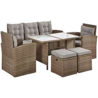 Ambia Garden Dining-Loungeset , Taupe, Beige , Metall, Kunststoff, Glas, Textil , Wange , Gartenmöbel, Gartengarnituren, Gartenmöbel-sets