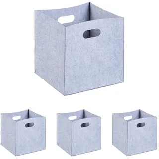 Relaxdays Quadratischer Filzkorb, H x B x T: 30 x 30 x 30 cm, faltbar, mit 2 Trageöffnungen, schicker Regalkorb, grau (Packung mit 4)
