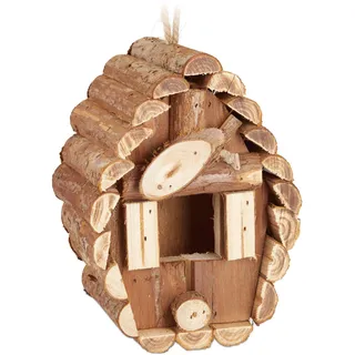 Relaxdays Mini Vogelhaus, zum Aufhängen, unbehandeltes Holz, Balkon, Natur | Terrasse, Gartendeko Nistkasten, 24,5x11x8cm