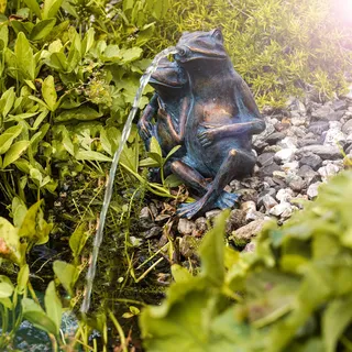 esotec Wasserspeier Froschpaar + Solar Teichpumpe Teichfigur Wasserspiel 101657 - Bronze, Kupfer