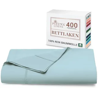 Pizuna 400 Fadenzahl Baumwolle bettlaken, 180x280cm Baby blau,100% Langstapelige Baumwolle betttuch Weiche mako Satin, bettlaken ohne Gummizug (100% Baby blau Baumwolle betttuch 180 x 280cm)