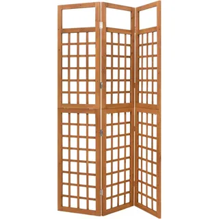 vidaXL Paravent mit Gitterdesign, 3-Teilig, 121/2/180,5 cm, aus Massives Tannenholz , Braun , Holz , 2x180.5x121 cm , Wohnzimmer, Raumteiler, Raumtrenner