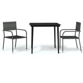 Garten-Essgruppe 2-Sitzer Grau, PE-Rattan & Stahl, witterungsbeständig, Stapelstühle, 80x80 cm - Grau, Schwarz