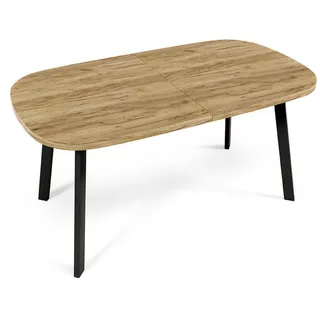 Feldmann-Wohnen Esstisch Solo 160 Gold Craft Eiche / Schwarz 160/260 / 90 / 76cm , Eiche Bianco , Holz , Oval,Oval , Stativgestell , 160x76x90 cm , Esszimmer, Esstische