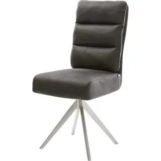 DeLife Esszimmerstuhl Pela-Flex Mikrofaser Anthrazit Vintage Kreuzgestell kantig Edelstahl Taschenfederkern