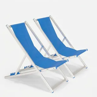 2er Set Strandliegen Liegestühle Sonnenliegen aus Aluminum Riccione Gold - Blau - Blau