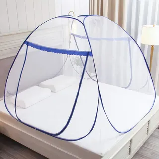 GLKEBY Pop Up Mückenschutzdach für Doppelbett 150 x 200 x 150 cm Groß Portabel Zelt Reisen Doppelzimmer Zippverschluss Bettmoskitonetz Einfache Montage Feine Masche für Schlafzimmer Outdoor Camping