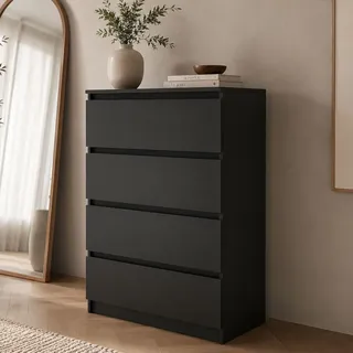 Home Collective Kommode Sideboard mit 4 Schubladen | Schubladenkommode Kommodenschrank Anrichte Schrank 70x40x100cm | Schlafzimmer Jugendzimmer Flur Möbel | modernes griffloses Design | Schwarz - Schwarz