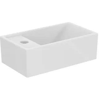Handwaschbecken EUROVIT+ Hahnbank links, 370x201x120mm weiß weiß 1 Hahnloch, mit Überlauf, Ablage links - Weiß