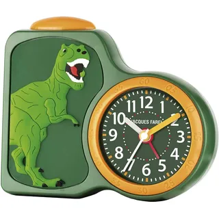 JACQUES FAREL Kinder-Wecker Jungen 3D Dinosaurier Grün Gelb Analog Quarz ohne Ticken mit Licht und Snooze ACB 06DINO
