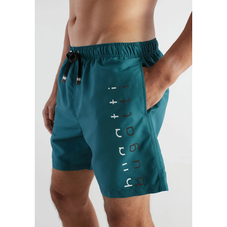 Badeshorts BUGATTI, Herren, Gr. 12, N-Gr, grün (grün, mittel, uni), Popeline, Obermaterial: 100% Polyester, Badehosen Badeshorts, basic, mit Logo, mit Kordelzug, bequem