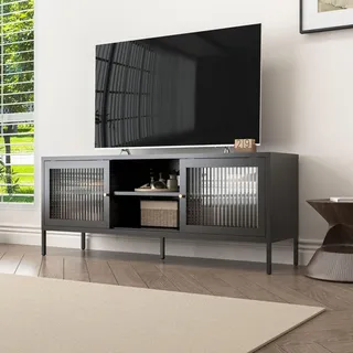 Coemo Lowboard Tokio aus Metall TV-Schrank Schwarz 2 Glastüren - Schwarz