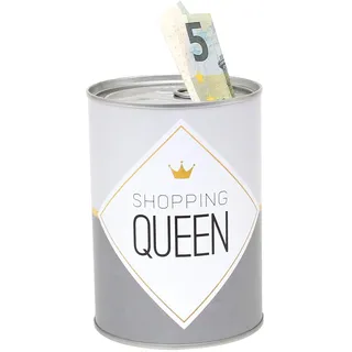 Dekohelden24 Metall-Spardose - Konservendose-Design - Motiv: Shopping Queen - Ø 8,6 cm x H 12 cm