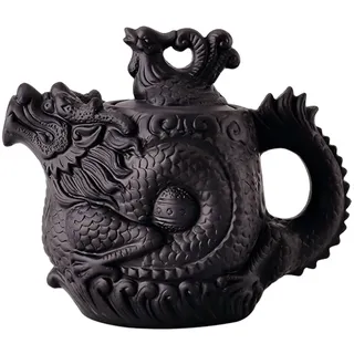 Toyvian Drachen Phönix Teekanne aus Ton, 350ml, Hitzebeständiger Griff | Traditioneller Chinesischer Stil, Kaffeefarbene Tonkanne, für Private Zusammenkünfte, für Gäste