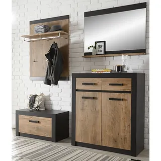 Garderoben Set "Beveren" in Kastanie grau Flurgarderobe 4-teilig 192 x 200 cm - Naturbelassen, Grau