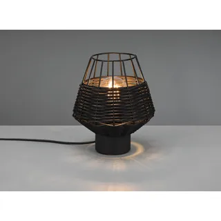 LED Tischlampe Boho Nachttischlampe mit Rattan Schirm, dimmbar, rund Ø 18cm