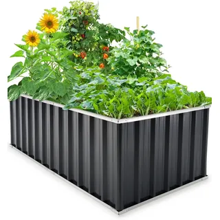 KING BIRD Hochbeet 174x90x60cm, verzinkter Stahl Frühbeet, rostfrei & stabil,Pflanzkasten für tief bewurzeltes Gemüse Kräuter Blumen,Grau