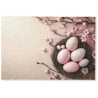 MuchoWow Fussmatte Rosa - Blüten - Eier Teppichmatte 60x40 cm , Hellrosa , Kunststoff , Rechteckig , 40x60 cm , rutschfeste Unterfläche , Teppiche und Böden, Schmutzfangmatten, Fußmatten