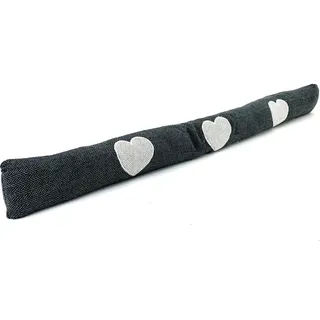 heimtexland ® Zugluftstopper Fischgrät mit Applikation bestickt Windstopper Fensterdichtung Türdichtung Landhaus Deko Kissen Typ856 Herz Anthrazit - Grau