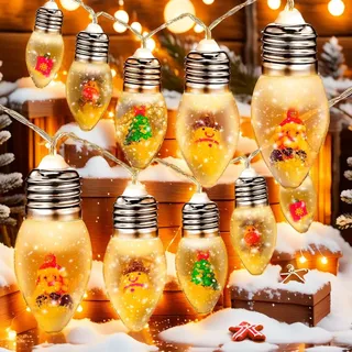 Weihnachtsbeleuchtung 20 LED Weihnachtsbaum Schneekugel Lichter bruchsicher Glühbirnen batteriebetriebene Lichter mit Fernbedienung Timer, Wärmeweiß Lichter innen für Schlafzimmer Veranda Garten Party
