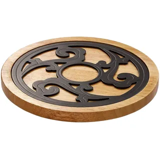 Topfuntersetzer, Topfunterlage aus Holz und Metall, helles Massivholz, Rund, Durchmesser 20 cm hitzebeständig nachhaltig, Untersetzer für Heiße Töpfe Pfannen Auflaufformen Teekanne, für Küche Esstisch