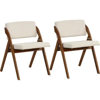 COSTWAY 2er Set Esszimmerstühle, klappbarer Küchenstuhl mit Holzbeinen aus Gummi, gepolsterter Sitz und Rückenlehne, moderner Beistellstuhl - Braun, Beige