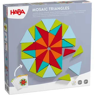 HABA Legespiel Mosaik-Dreiecke – Holzspielzeug für Kinder ab 3 Jahren – Lernspiel mit 10 Vorlagenkarten & 48 Holzdreiecken zur Förderung von Kreativität – 2012371001