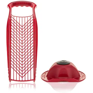 Börner Reibe PowerLine + Fruchthalter (2er Set) • Raspel grob & fein • Küchenreibe für Gemüse, Obst, Käse & Schokolade • Multi Gemüsereibe, Gemüsehobel, Käsereibe • Farbe: Rot