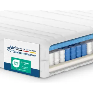 AM Qualitätsmatratzen | Ergonomische 7-Zonen Taschenfederkernmatratze 100x200 cm | Federkernmatratze H2 | 100/200 | Härtegrad 2 |  Germany | 21 cm Höhe | Waschbarer Bezug | T) - Weiß