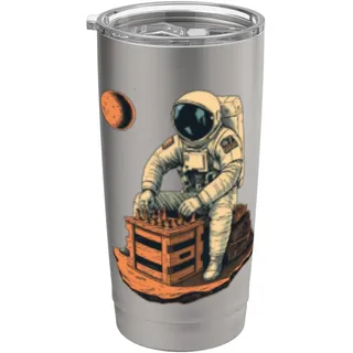 Vintage Astronaut spielt Schach Retro Sci Fi Illustration Doppelwandiger Edelstahl-Thermobecher