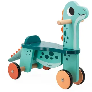 Janod - Portosaurus Dinosaurier-Reittier - Sitzhöhe 21 cm - Abnehmbarer Plüschschwanz - Lernspielzeug aus FSC-Holz - Ab 12 Monate, J05828