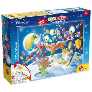 Liscianigiochi 48298 Space Mickey & Friends Disney 2 in 1 Doppel Gesicht Supermaxi Stück Donald Duck, Puzzle Mickey Mouse 108 Teile