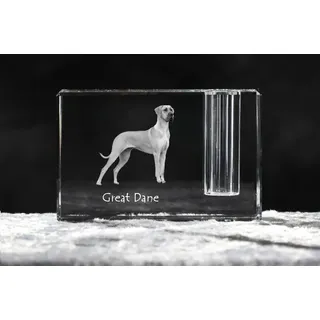 Deutsche Dogge, Ulmer Dogge, Große Dogge - Stifthalter, Kristallorganizer mit Hundefoto, einzigartige Schreibtischdekoration der Marke Art-Dog