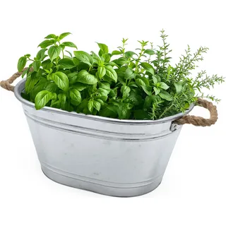 3.06 Zinkwanne in silber mit Natur Seil Griffen - ca. 43 cm x 30 cm x 22 cm - Zink Garten Wanne (klein) - Silber