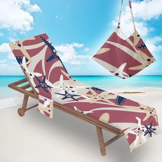 Strandkorb-Handtuchbezug mit Taschen, Chaiselongue, Sonnenliege, Mate für Sommer, Outdoor, Pool, Garten, Urlaub, Rot, 75 x 210 cm