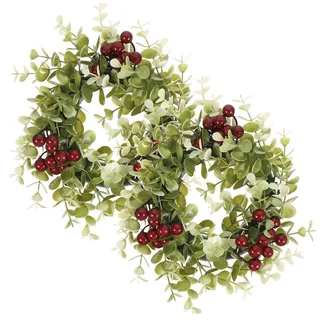 Yardwe 2Er Set Simulated Eucalyptic Wreath Kerzenringe FüR Stabkerzen KüNstlicher Blumenkranz Mit GrüNer Deko FüR Weihnachten Hochzeit Tischdeko Und Heimdekoration