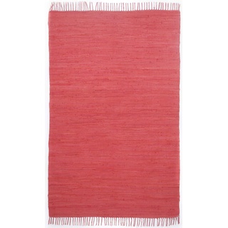 Dhurry | Fleckerl | Flachgewebe-Teppich aus 100% Baumwolle; handgewebt, waschbar, beidseitig verwendbar | 40 x 60 cm; Rot | Happy Cotton